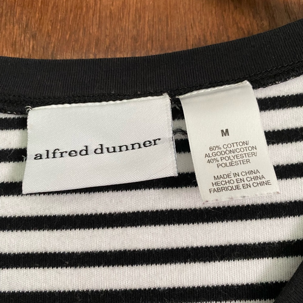 Alfred Dunner Black and White Striped embroidered Top - Picture 2 of 3